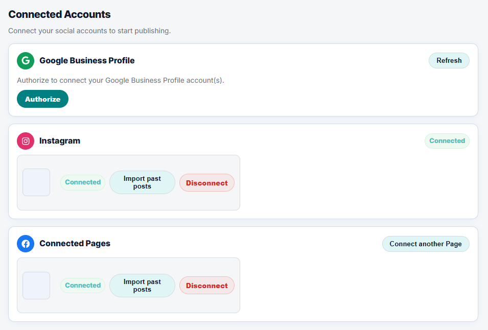 Connected accounts setup screen
